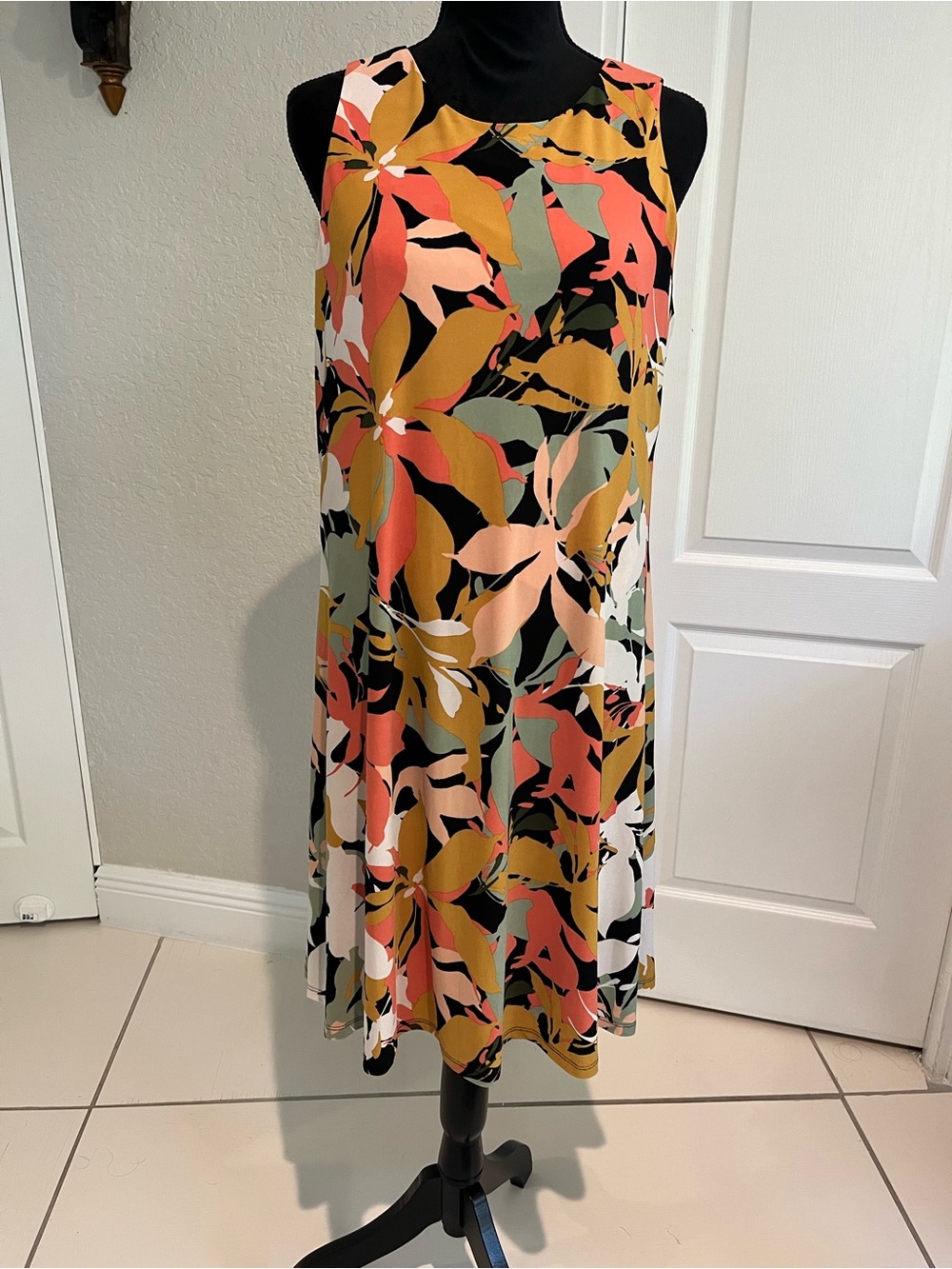 Anne Klein Coral, Mustard & Sage Floral A-Line Dress-Skirt